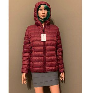 DERENCE Women's Lightweight Down Hooded Long-Sleeve Full-Zip Jacket Wine Red M